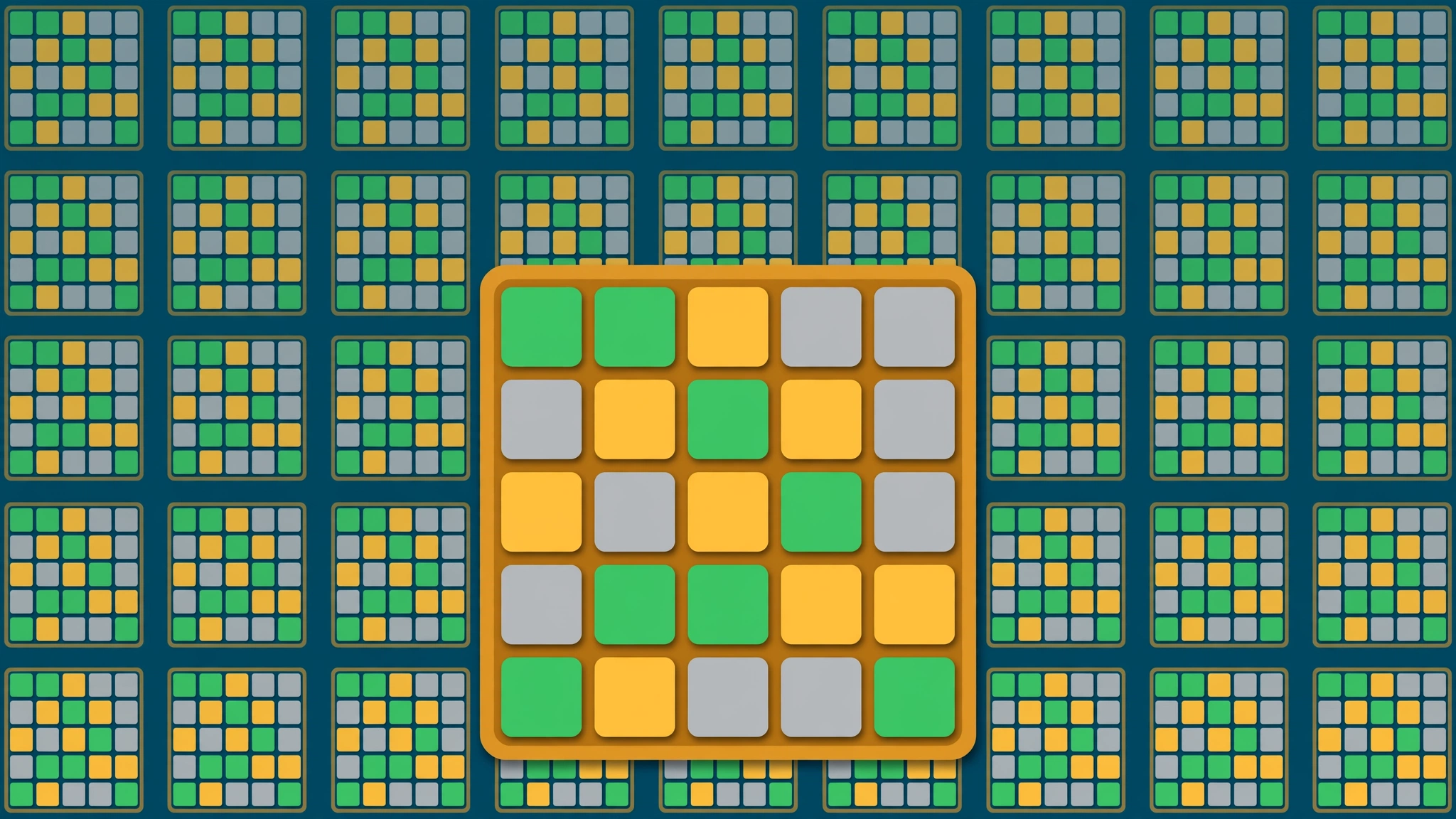 Illustration of many small word-game grids being solved at once
