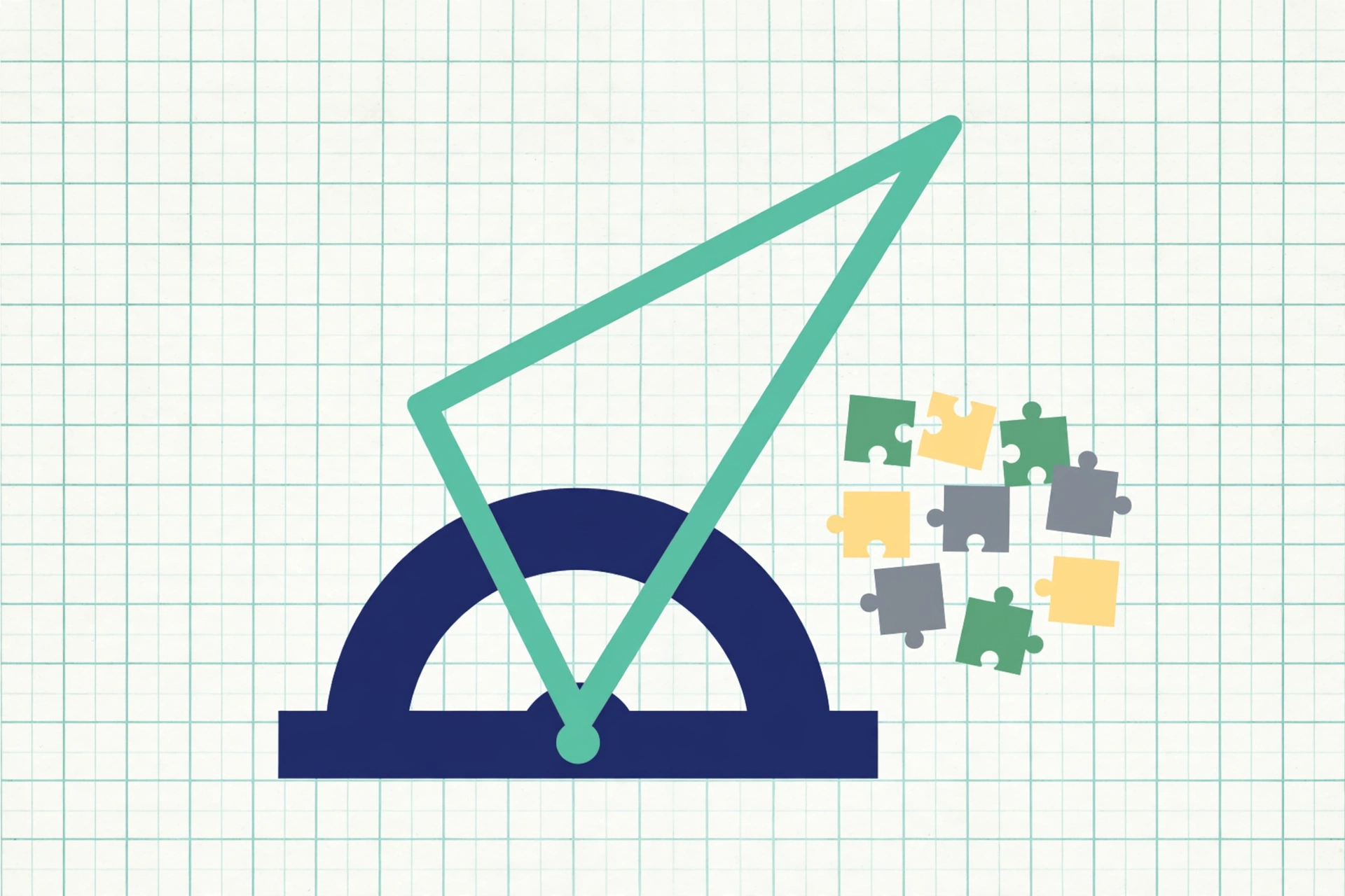 Flat-design illustration of a protractor measuring a bold angle on graph paper