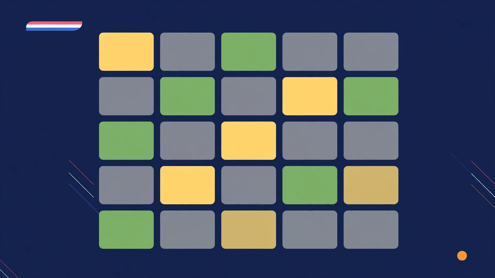 Dutch Wordle word game illustration with green, yellow and grey letter tiles