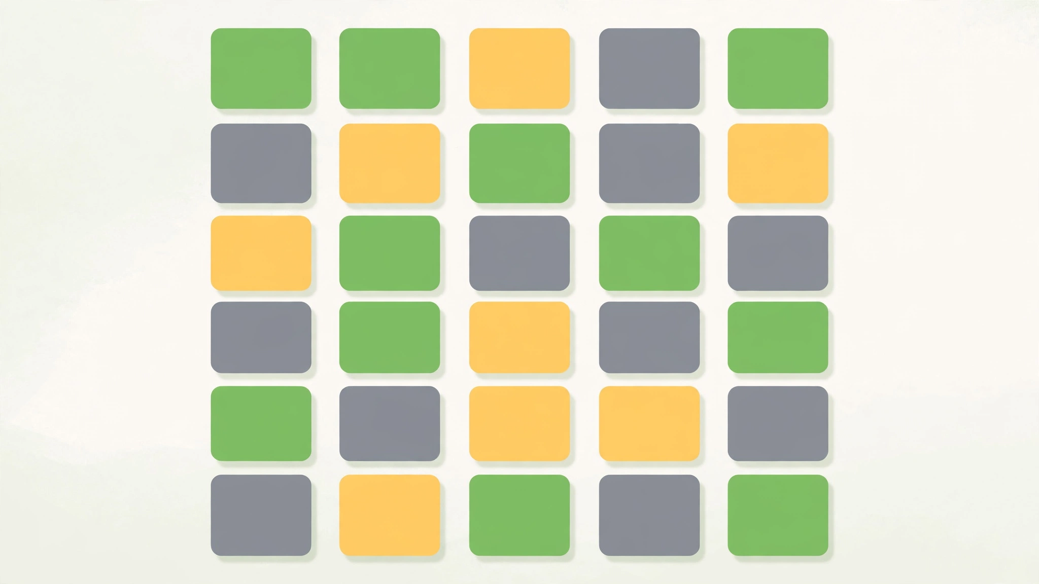 Green and yellow Wordle letter tiles showing five letter words