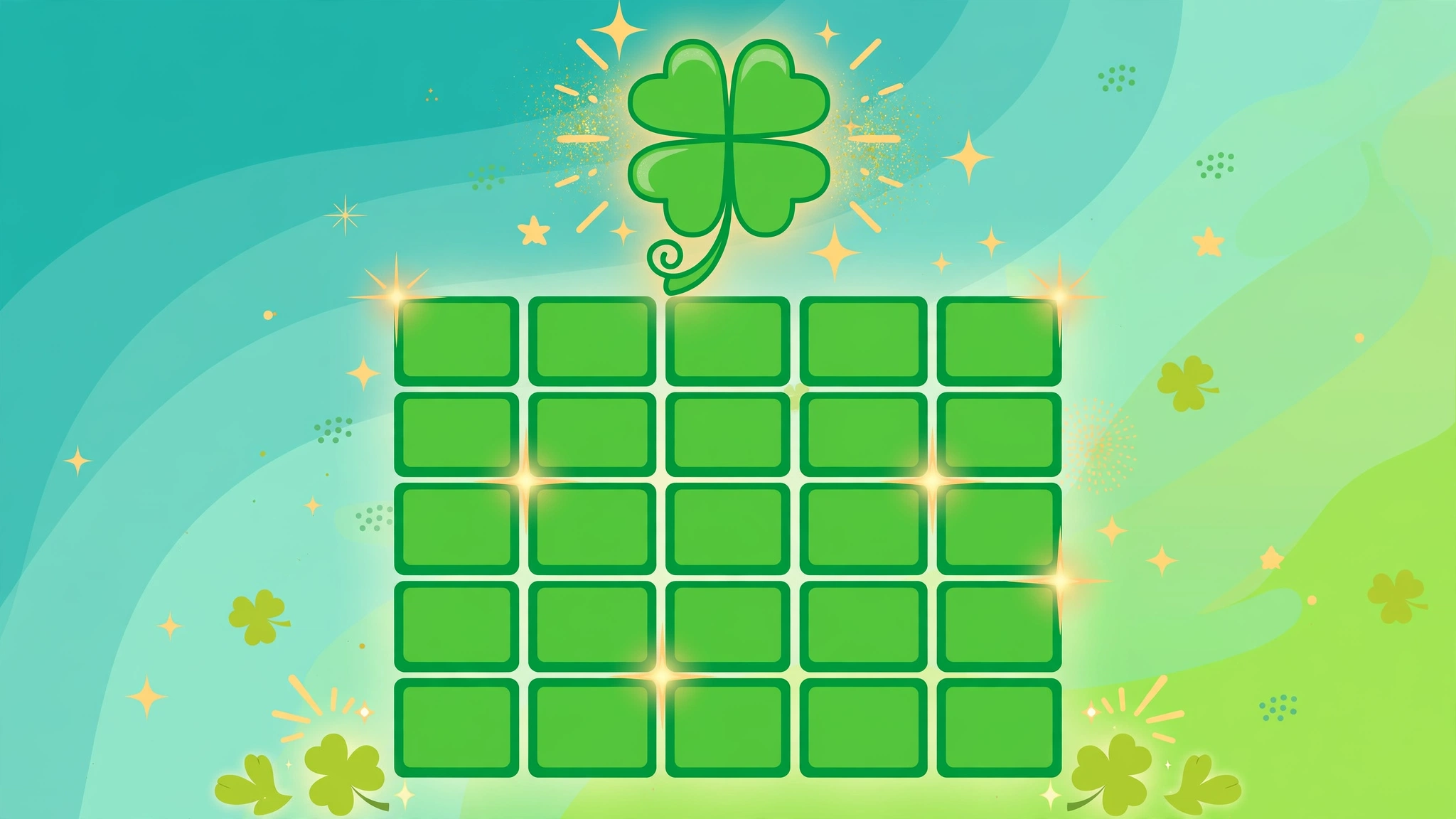 Colorful Luckle word game grid with green letter tiles on a bright background