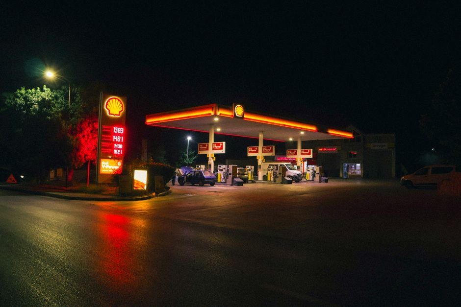 Petrol pumps and convenience store at a services on M5 Exeter location