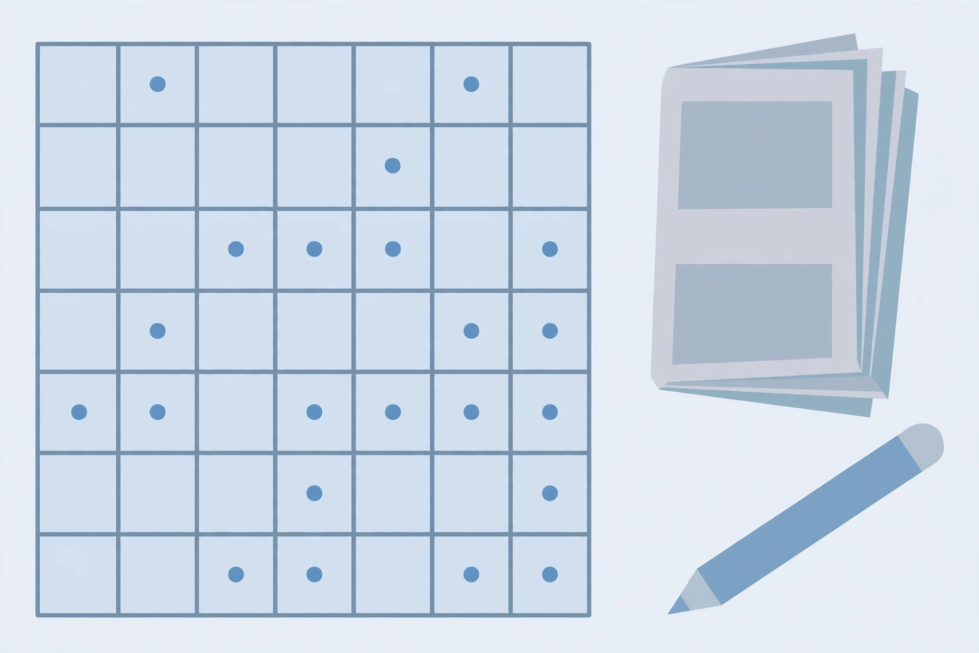 Flat-design illustration of a 9x9 sudoku grid with blue number tiles on a cream background