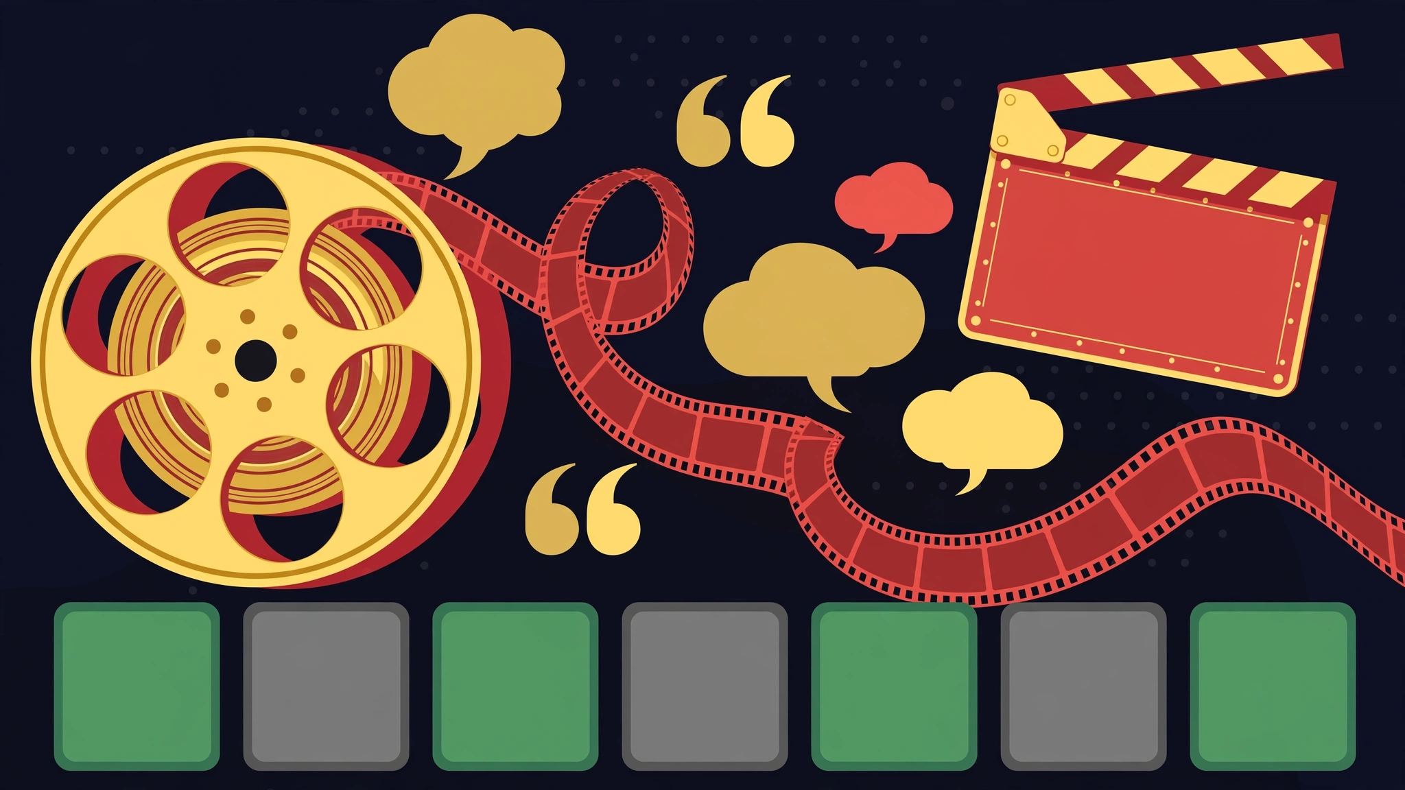 Quolture game concept showing a movie quote with film reel graphics