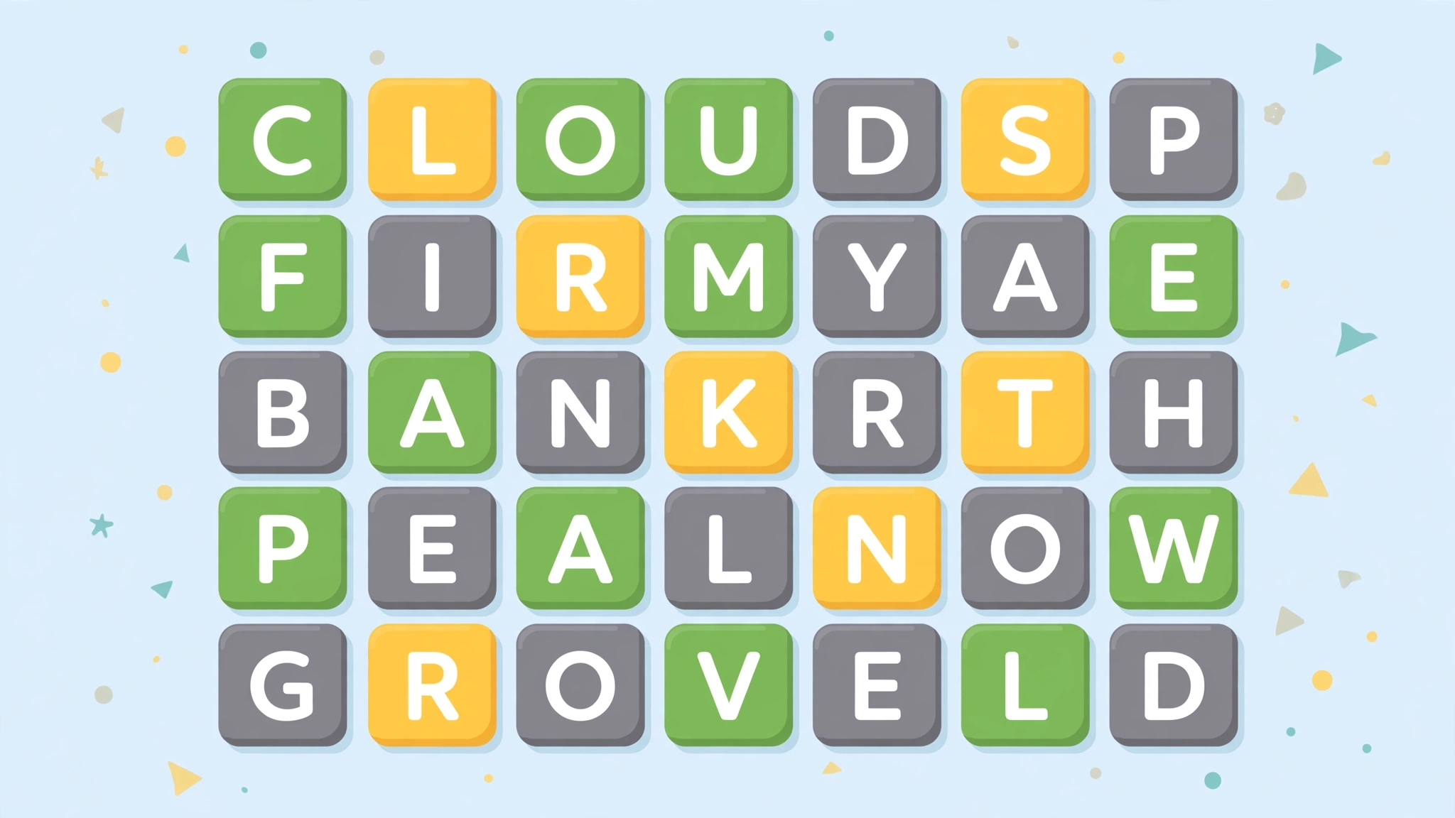 Seven Letter Wordle grid with seven columns of letter tiles