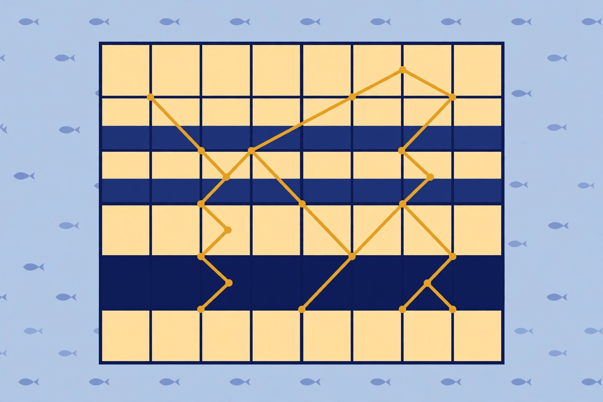 Flat illustration of a sudoku grid highlighting a swordfish pattern across three rows
