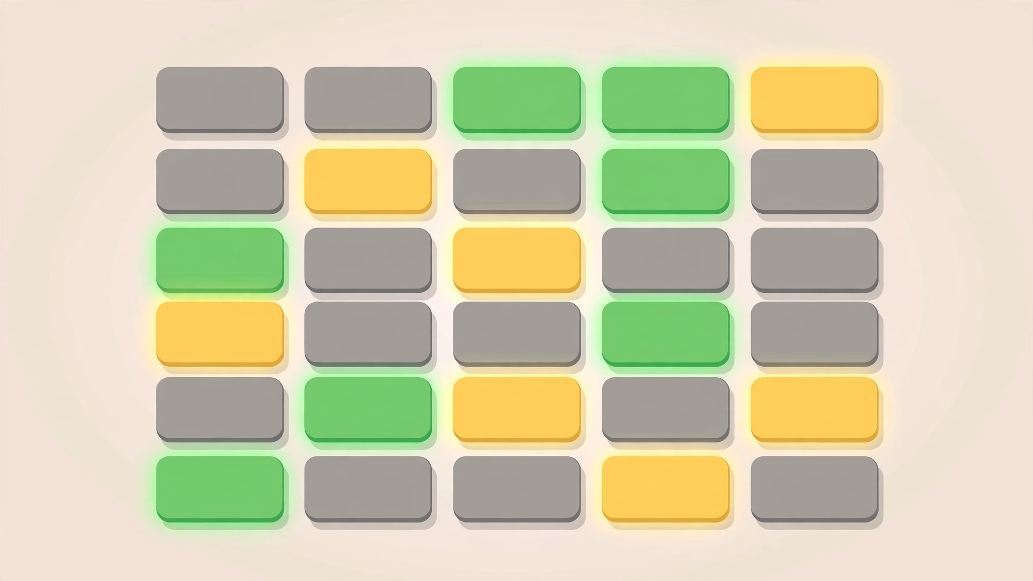 Flat illustration of a 6-row by 5-column word puzzle grid representing the 6times5 game