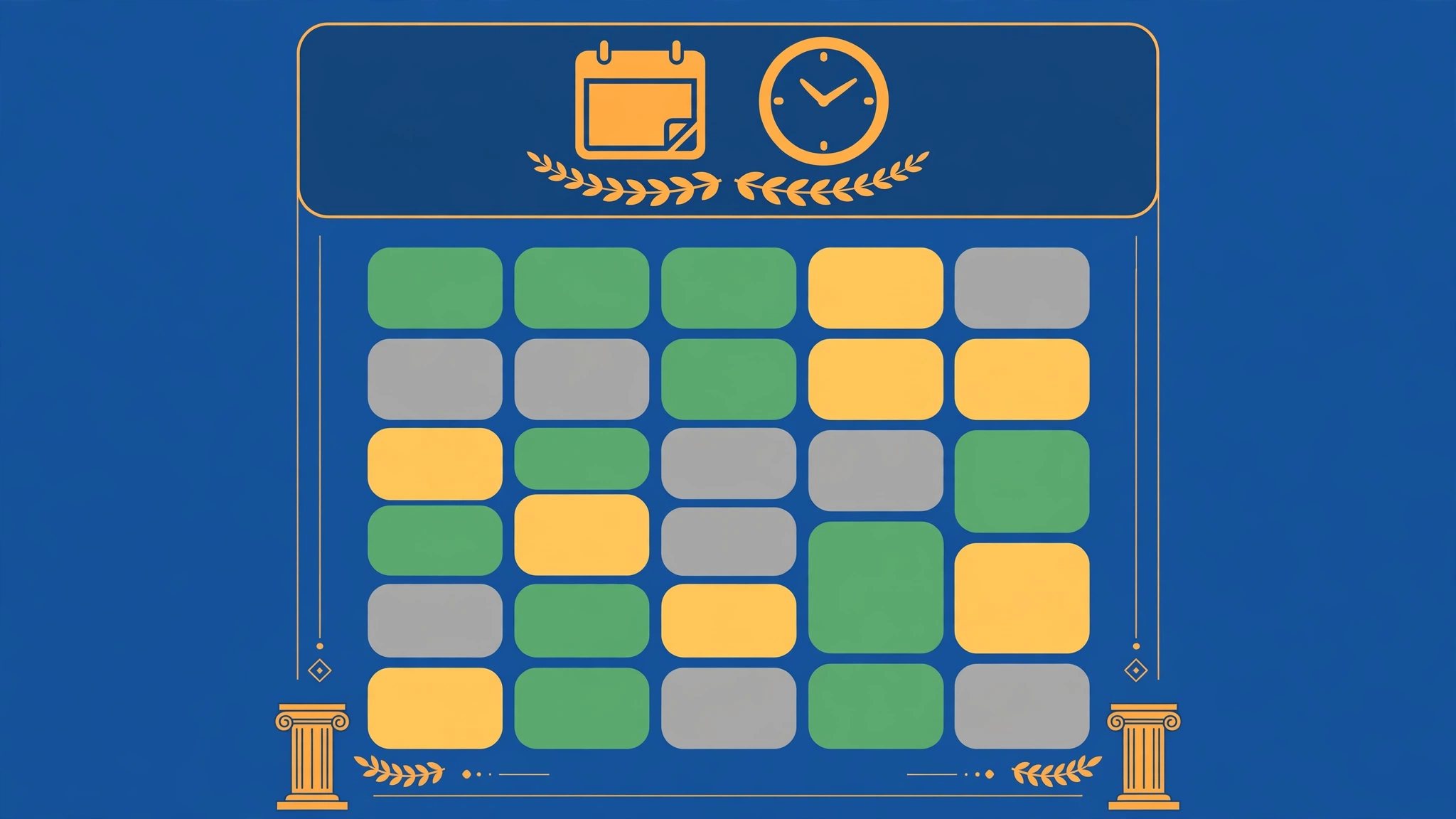 Flat illustration of a calendar and date-tiles grid representing the Datele date-guessing game