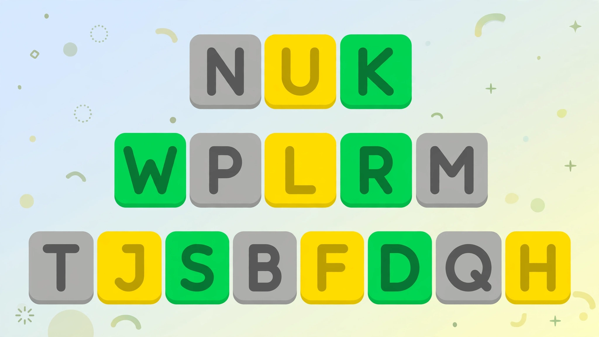 Abstract flat-design graphic of colorful letter tiles in different word lengths for the word-guessing game Diffle