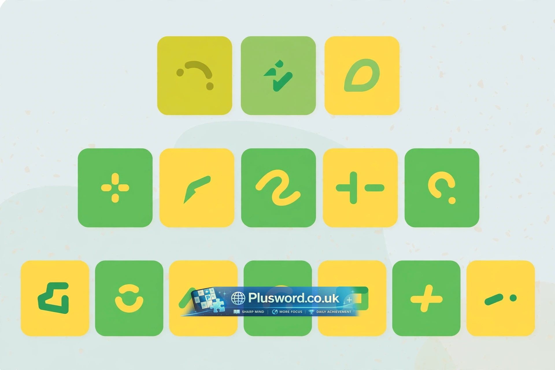 Growdle word game puzzle showing growing 3, 5 and 7-letter word grids with green and yellow letter tiles