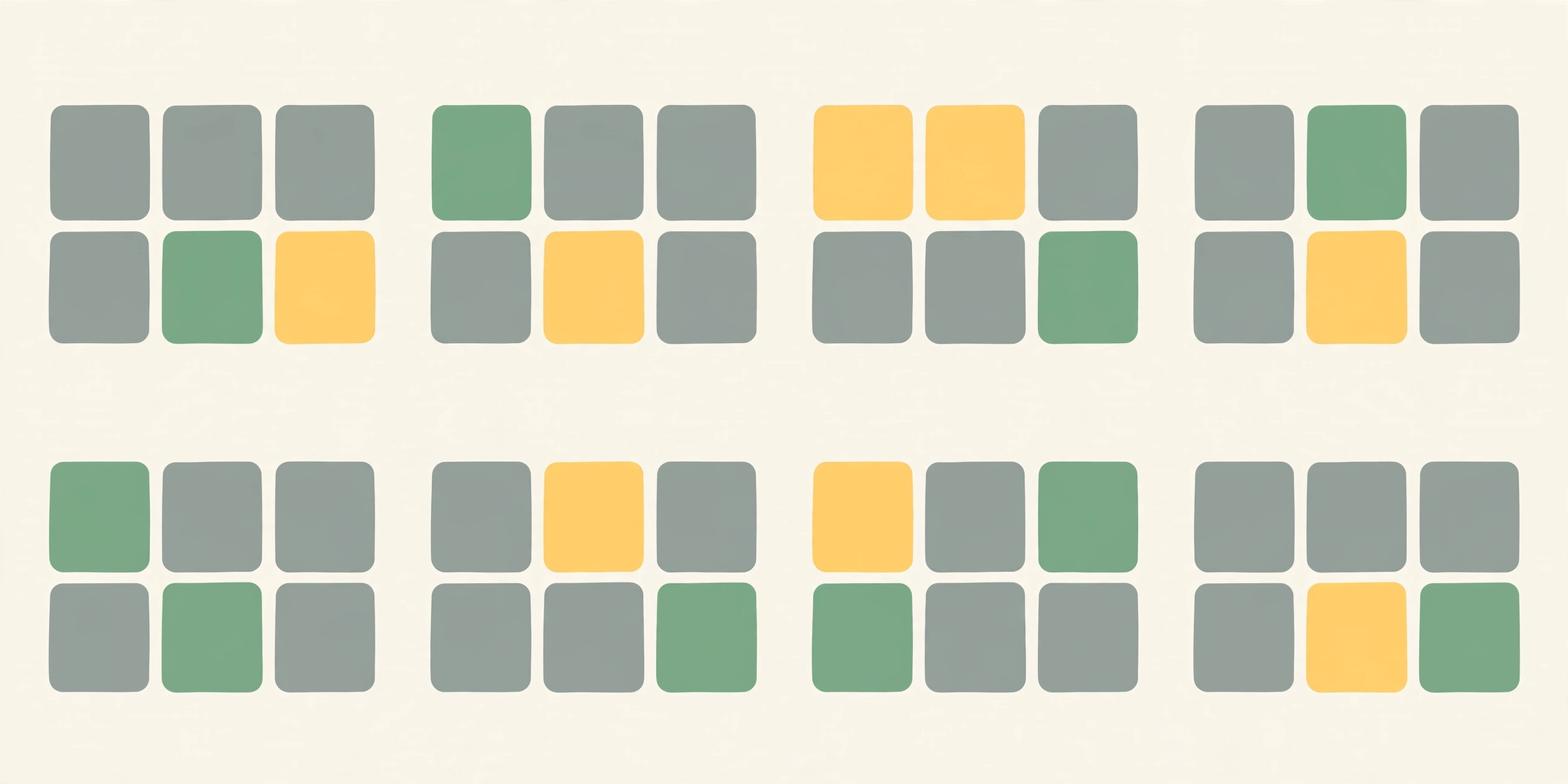 Octordle game with eight word puzzle grids showing green, yellow and gray letter feedback