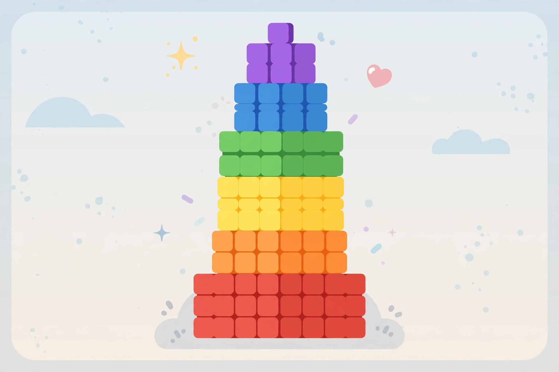 Colorful rainbow tower of letter blocks from the Word Rainbow game