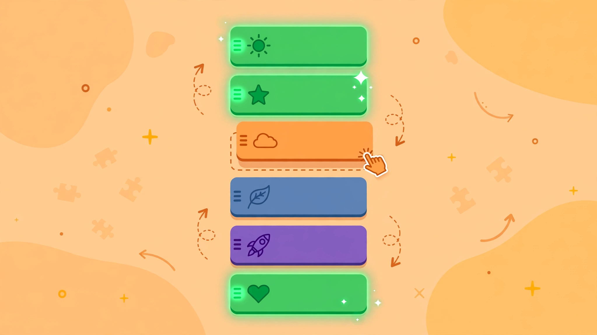 Flat illustration of a daily ranking puzzle game with ordered list tiles