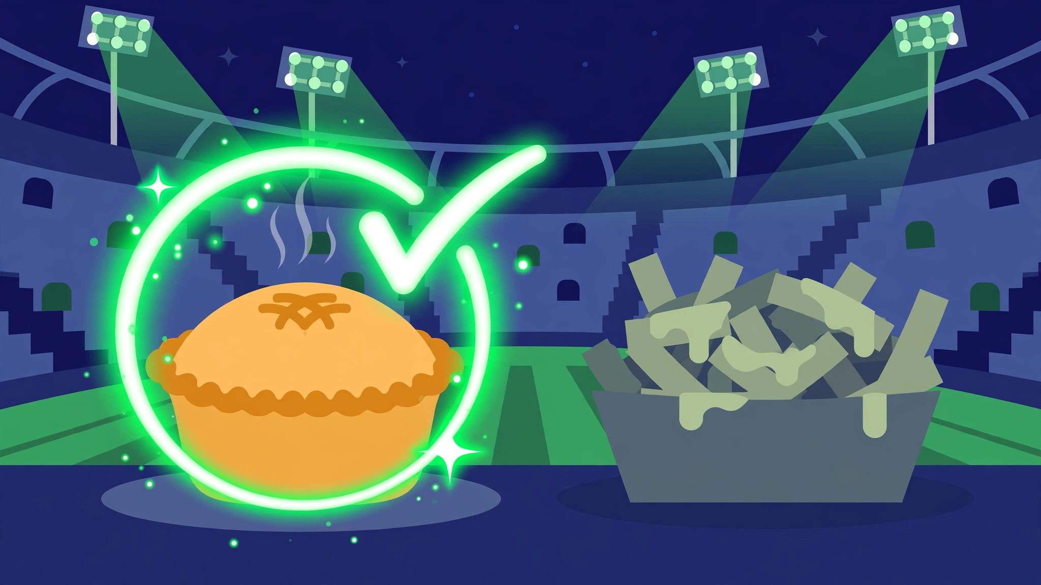 Flat illustration of two stadium food dishes side by side for the Scrandle guessing game