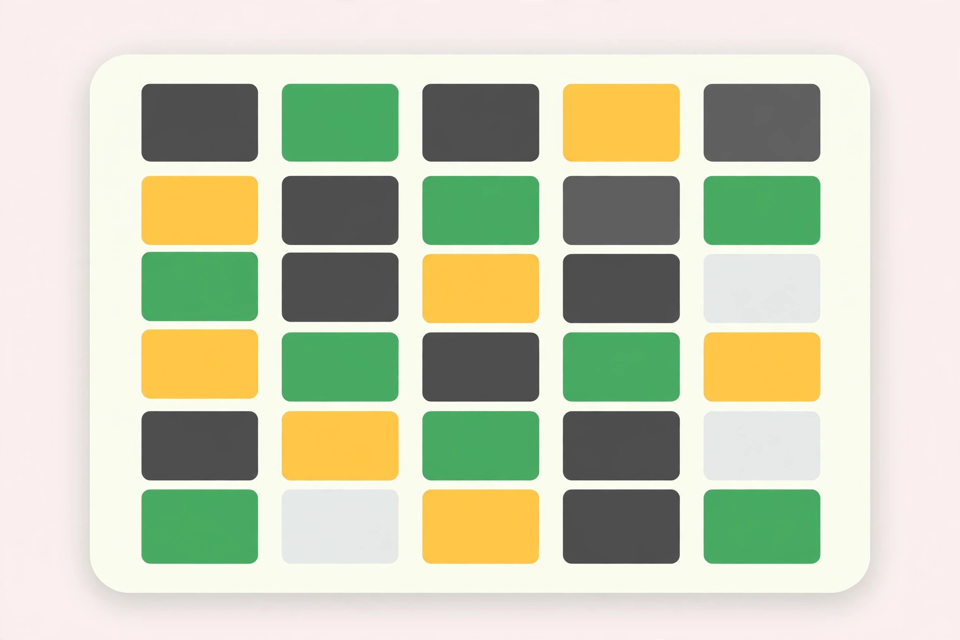 Flat-design illustration of a Wordle-style letter tile grid with green, yellow and gray tiles