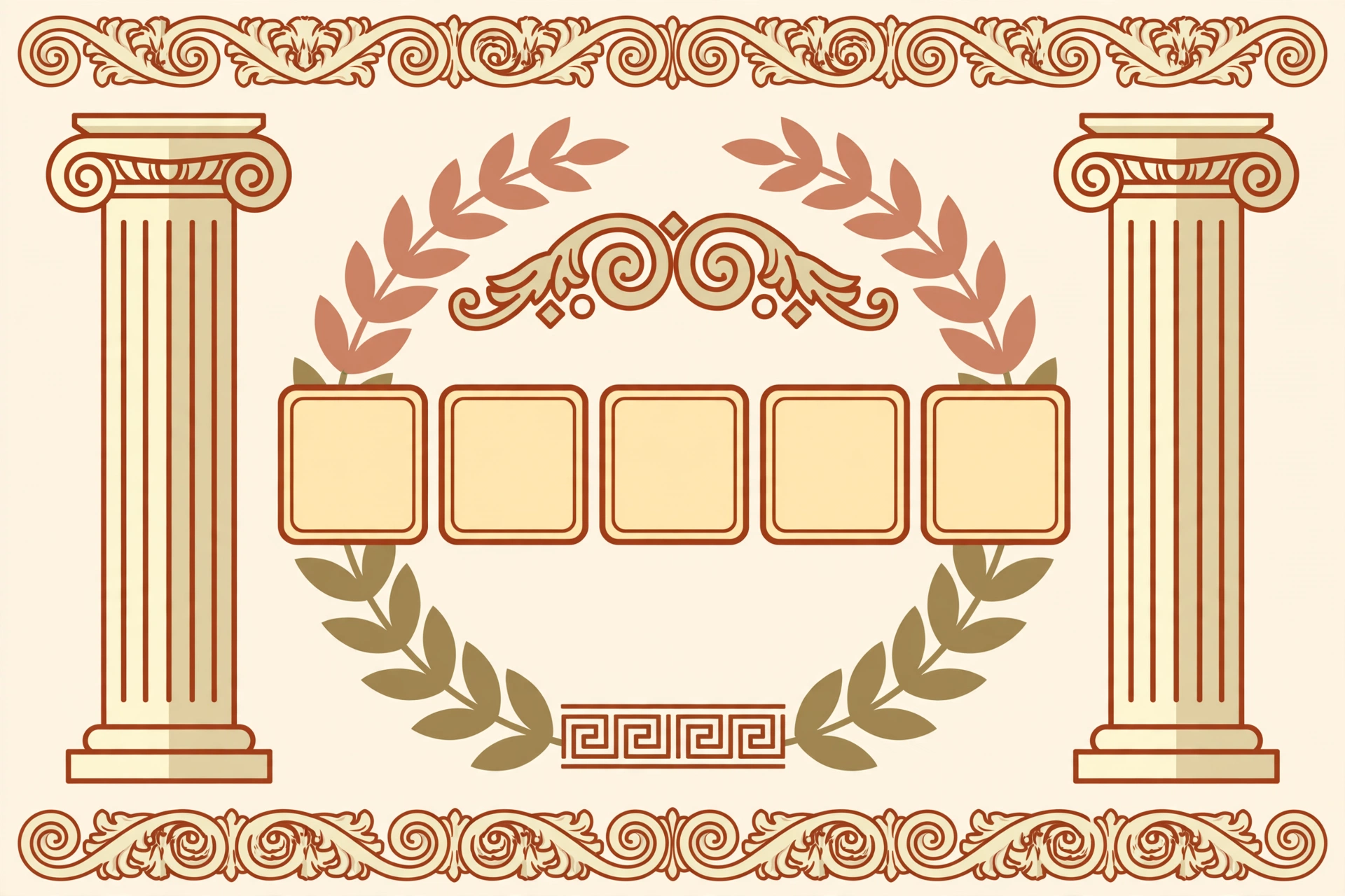 Flat illustration of Roman column and laurel with Wordle-style letter tiles, for the Verbdum Latin word game