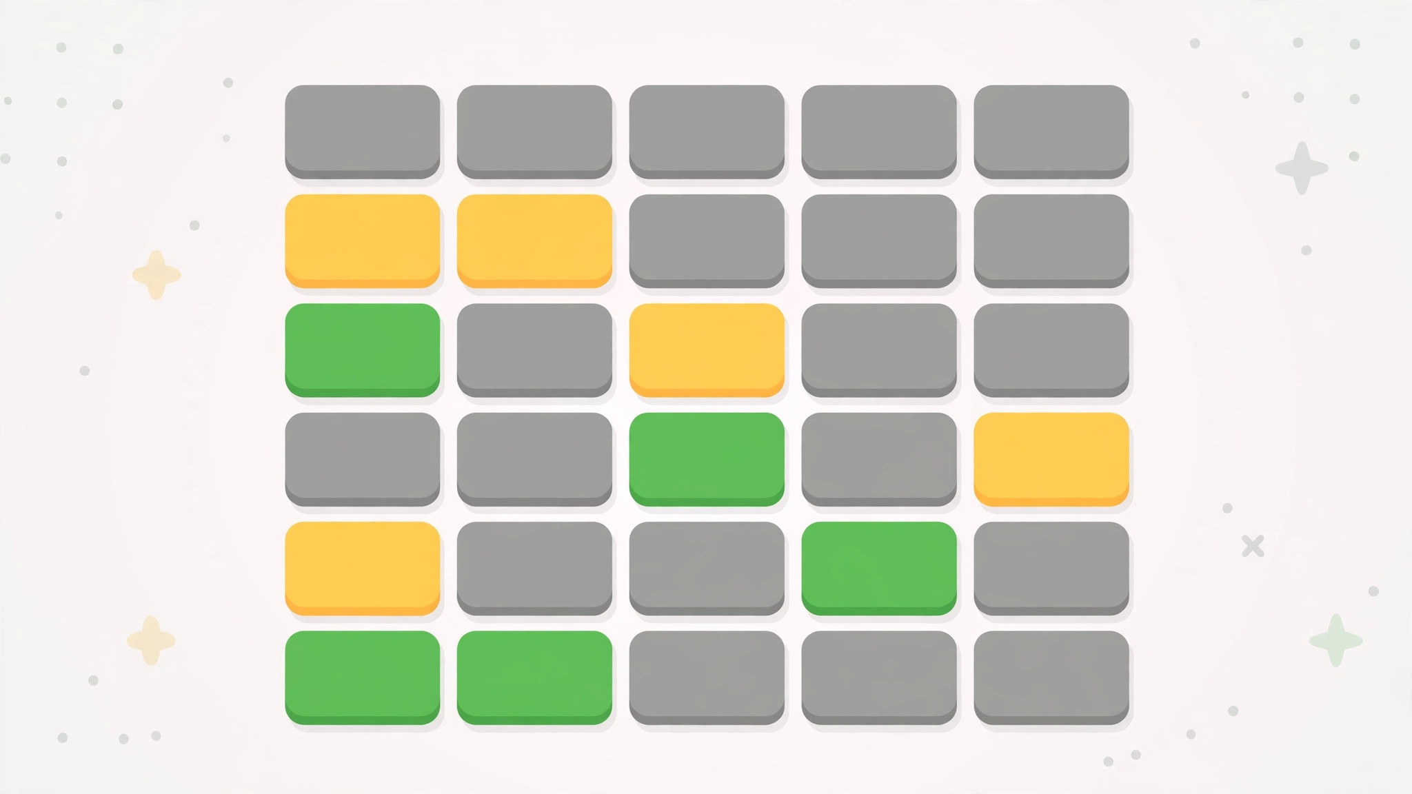 Colourful Wordle game tiles showing green, yellow and grey letter feedback
