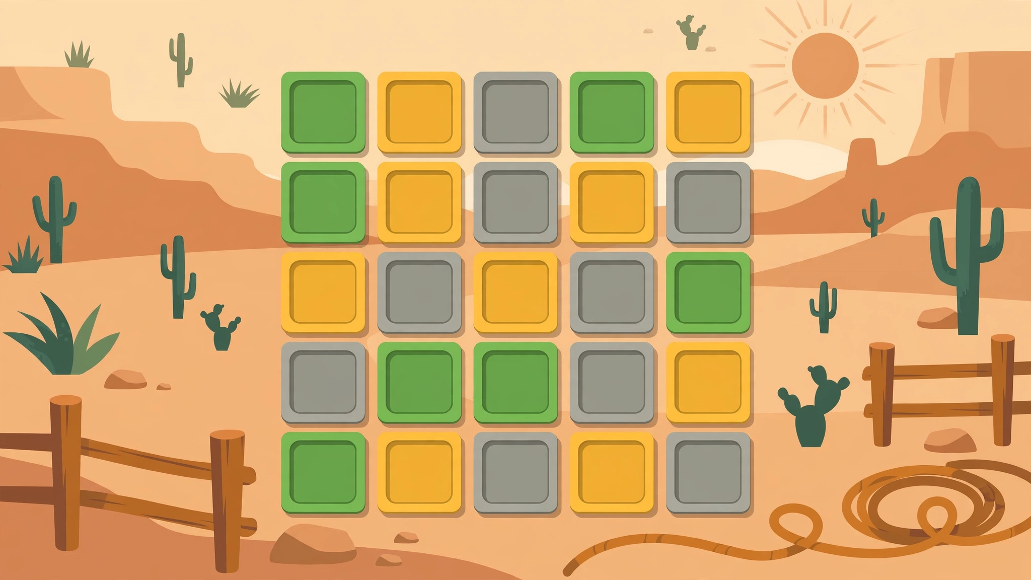 Colorful letter tiles from the Word Rodeo word-guessing game
