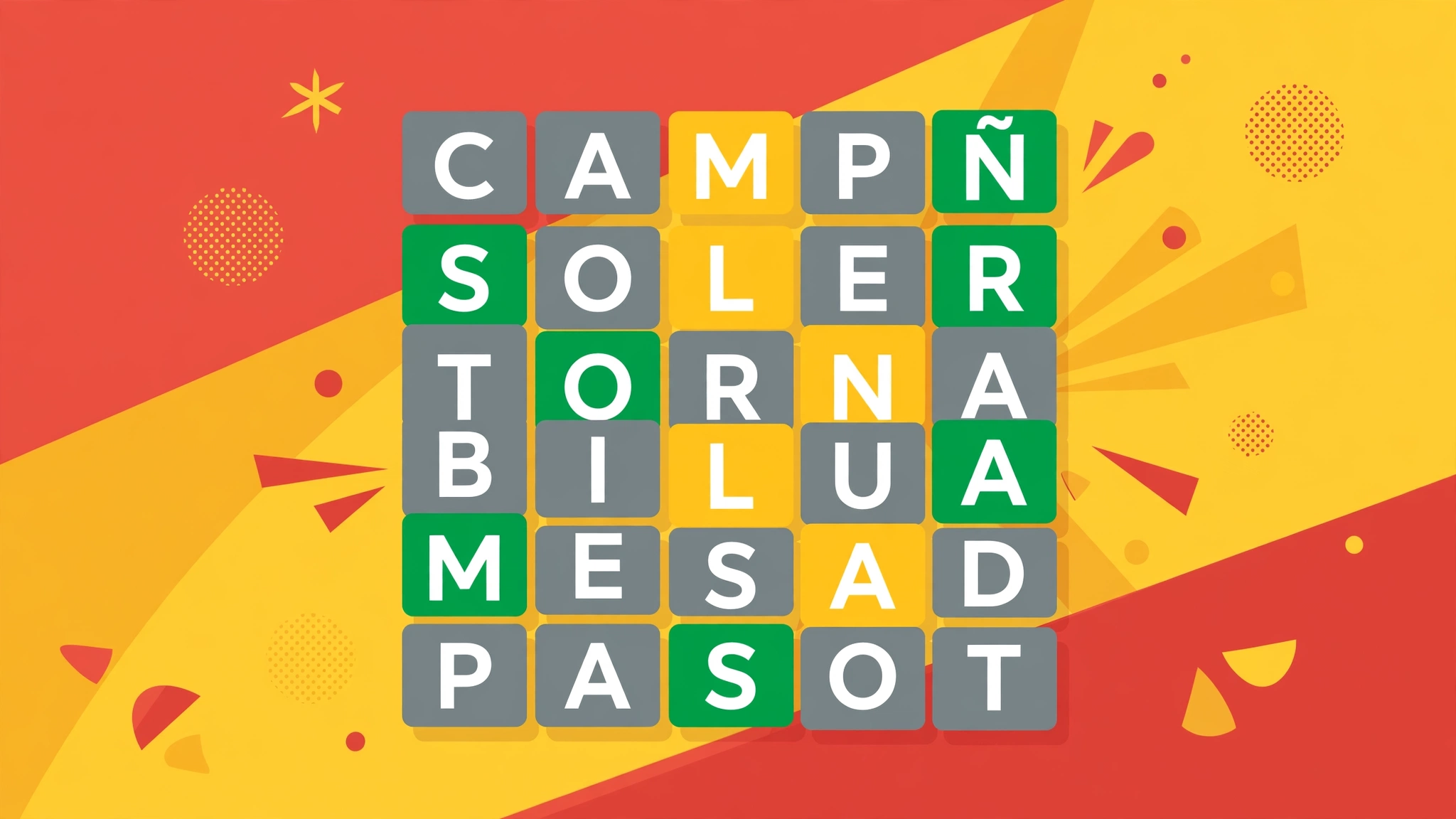 Spanish Wordle game board with green yellow grey letter tiles and the letter enye