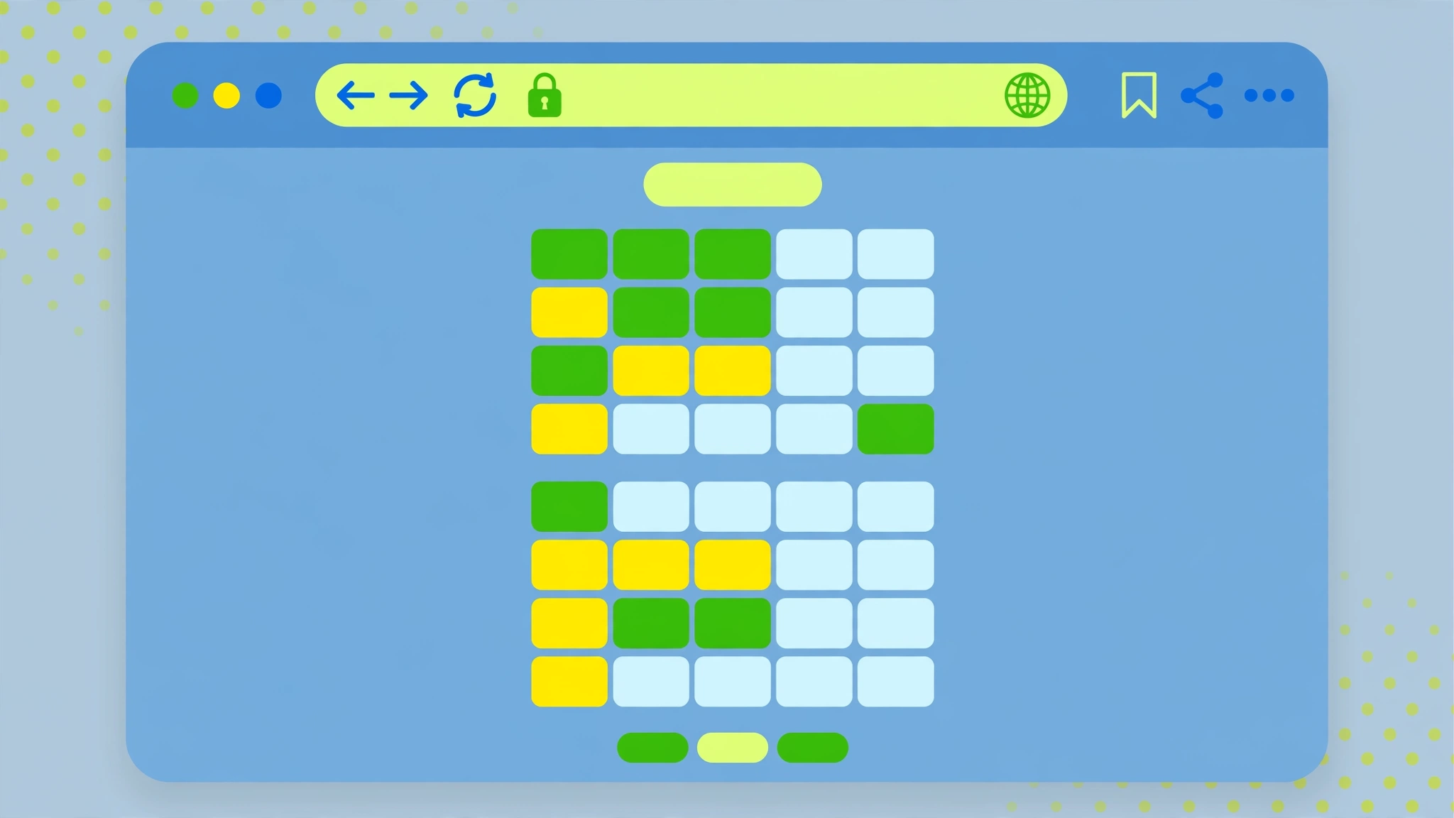 Flat illustration of a web browser showing a word game with two six-letter word grids representing the Wordle 2 site