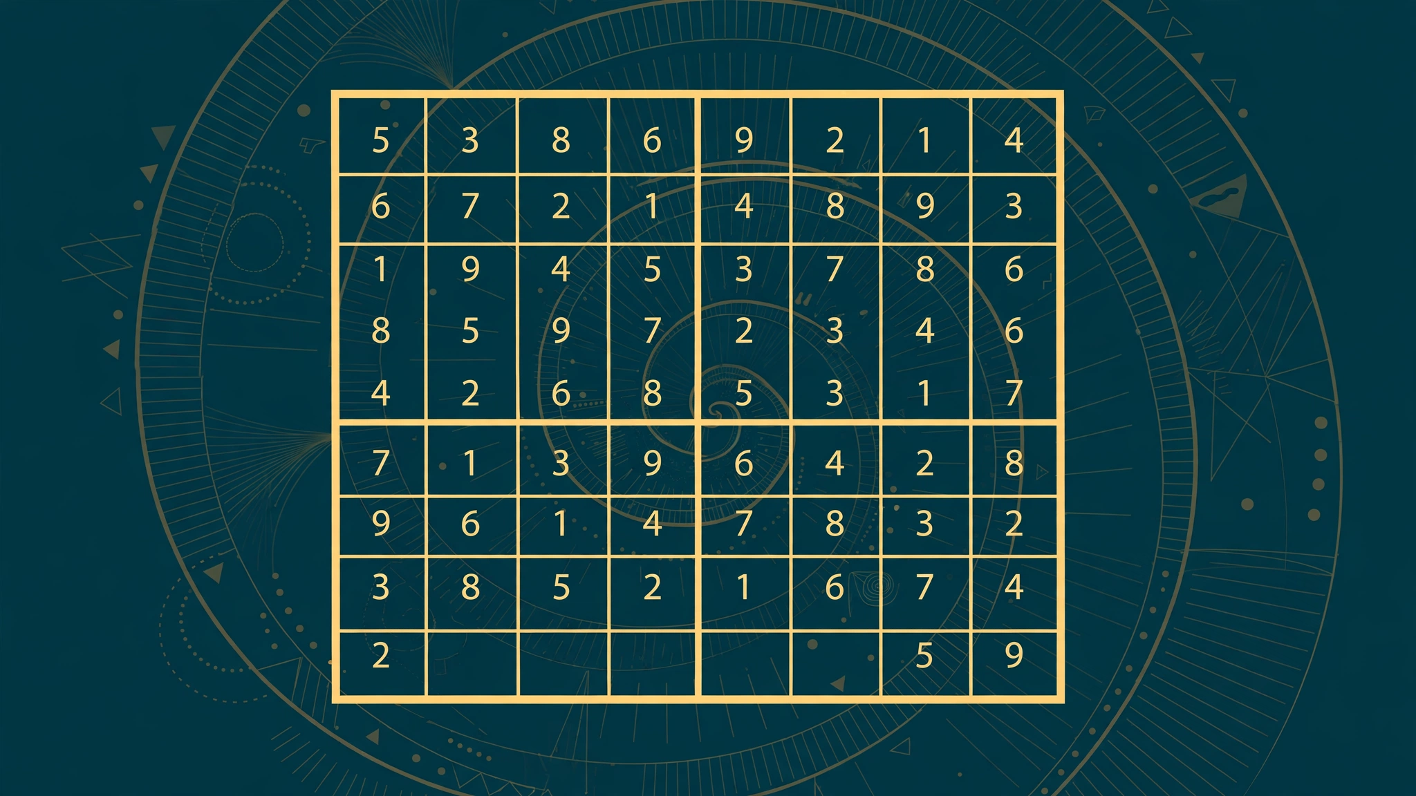 Flat illustration of an extremely difficult sudoku grid with a snail motif representing AI Escargot